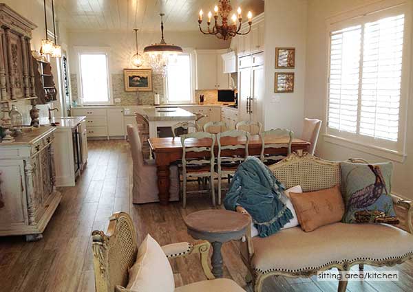 view of sitting area, dining and kitchen